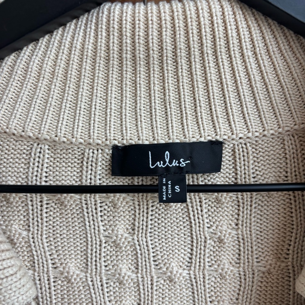 Lulus Posh Expert Beige Cable Knit Pullover Varsity Sweater, Size S - Picture 9 of 15